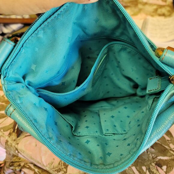 Fossil Morgan Traveler Crossbody Bag Turquoise Pebble Leather - Picture 12 of 16